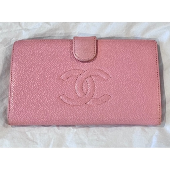 ✨Authentic Vintage CHANEL CC Logo Timeless Pink Caviar Leather Wallet On Chain - Picture 4 of 16